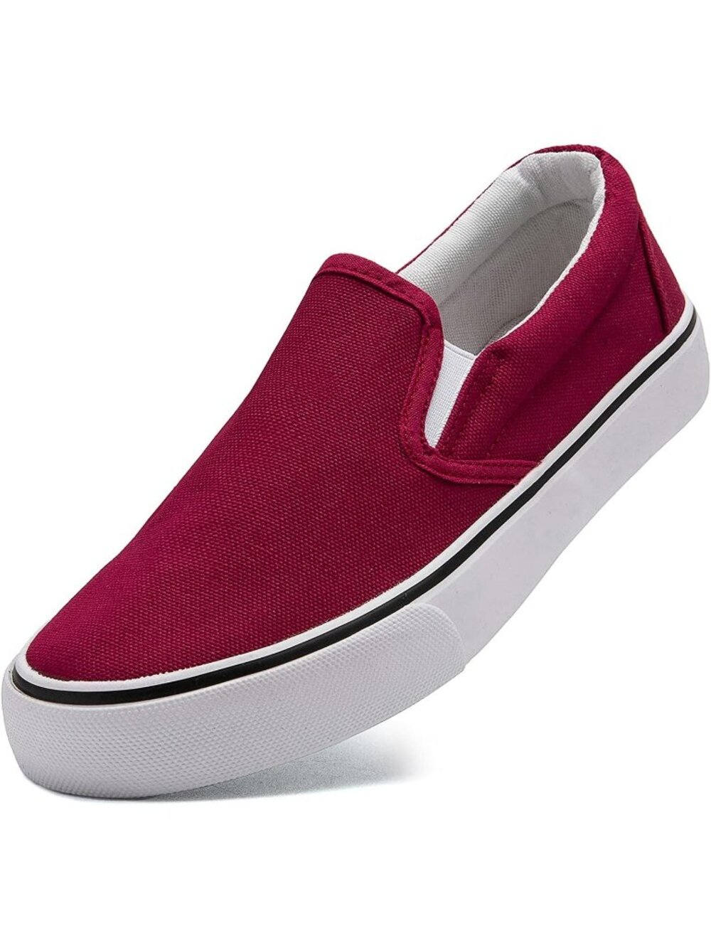 Women Burgundy Round Toe Padded Insole Collar Canvas Easy Slip On Sneaker Shoes